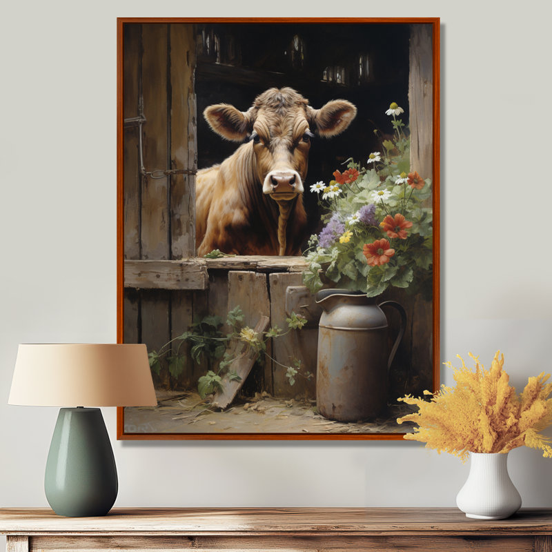 Brackeen Cow Rustic Charm III - vache, art mural, H 44 po x l 34 po, Cadre flottant brun