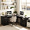 Bureau en L 60 po avec tiroirs en bois