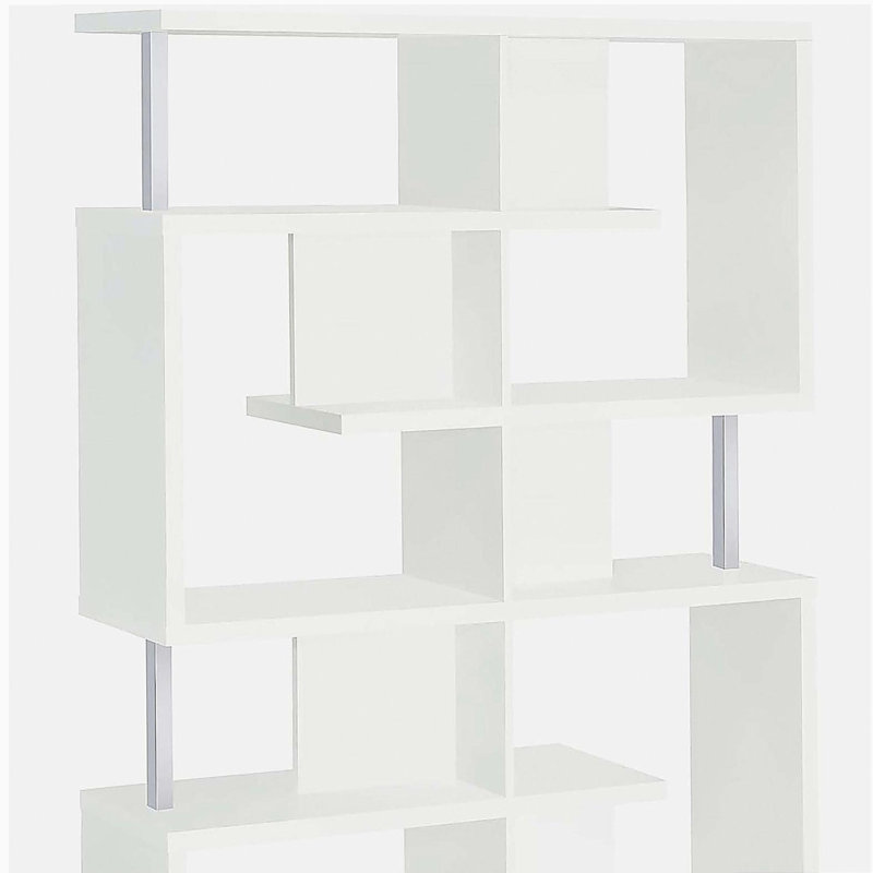 White and Chrome 5-Tier Geometric Bookcase