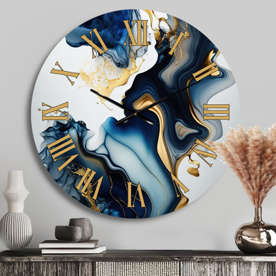 Horloge murale abstraite à géode bleue et marbre I