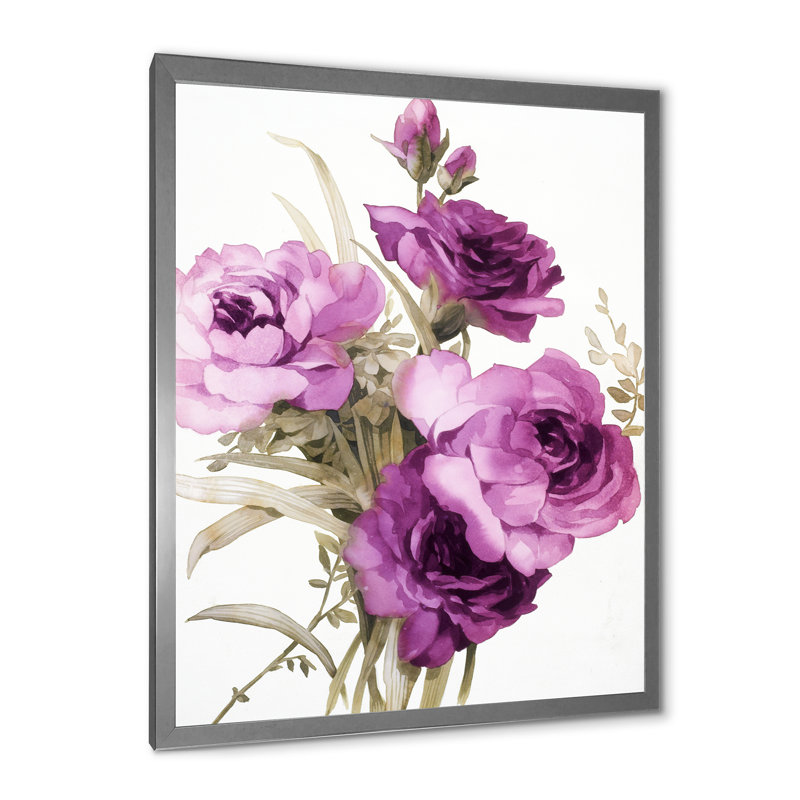 Dark Pink Roses - peinture sur toile, H 32 po x l 24 po x P 1 po, Cadre photo argenté