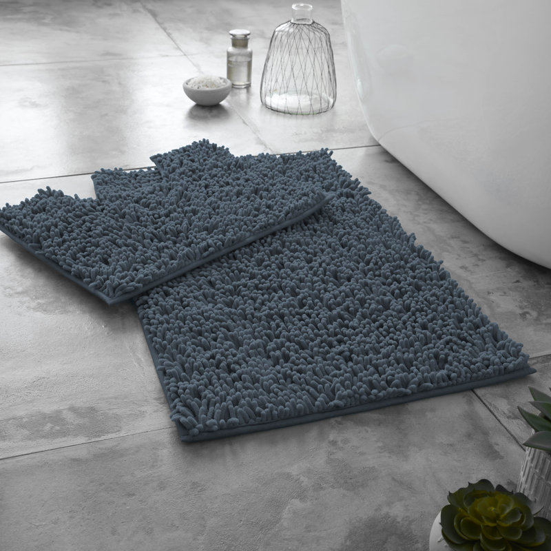 2 Piece Set Rectangle/U-shaped Bath Mat, Dark Grey