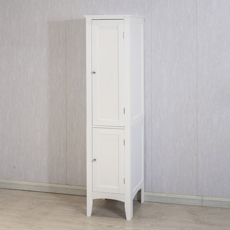 Tall Narrow Tower Freestanding Cabinet with 2 Shutter Doors 5 Tier Shelves for Bathroom, Kitchen ,Living Room ,Storage Cabinet,White