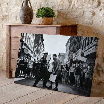 Canvas A Tense Black And White Scene Depicting A Civil Rights Wall Art Protest In An Urban Setting Capturing A Moment Of Confrontation Canvas Wall Art