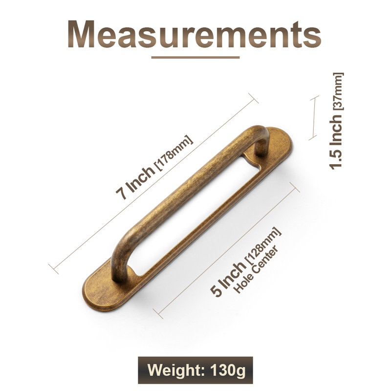Functional Cabinet Pull With Perforated Backplate(Style G021), 5", Antique Brass