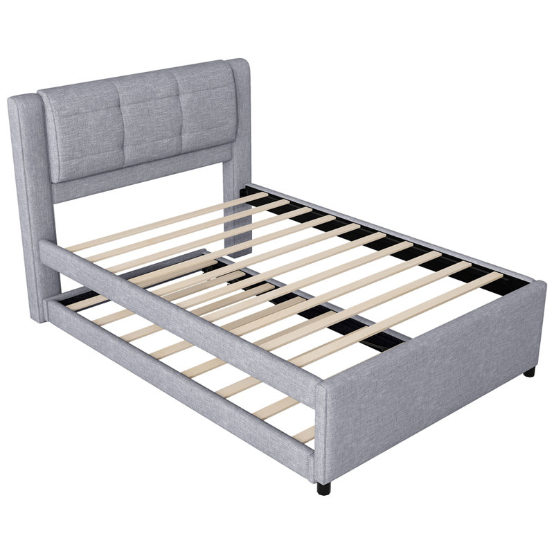Lit plateforme double avec lit gigogne et lit gigogne double, Gris
