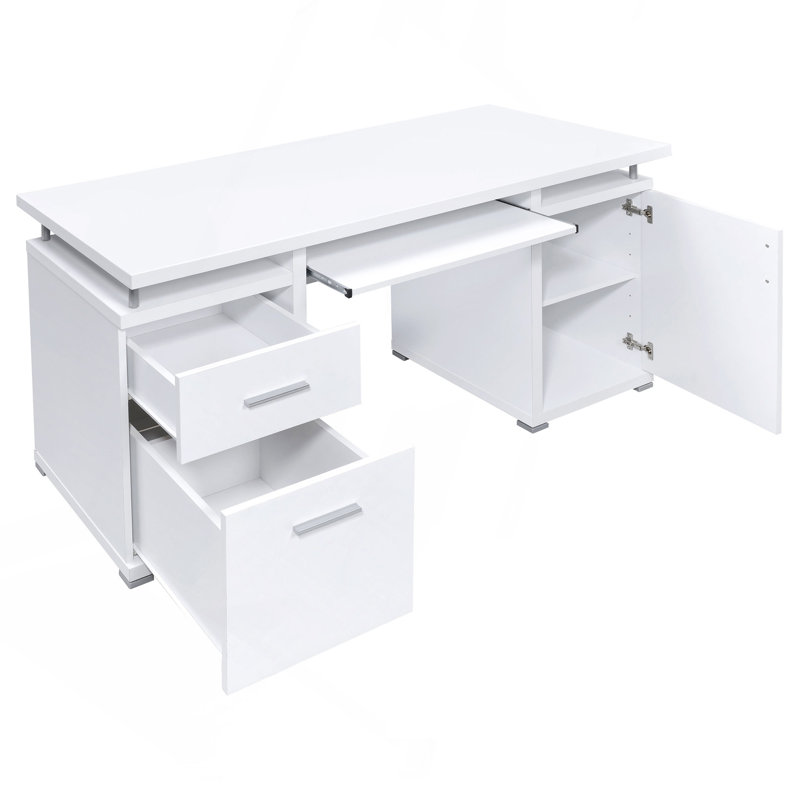 Bureau d'ordinateur avec 2 tiroirs et armoire, Blanc