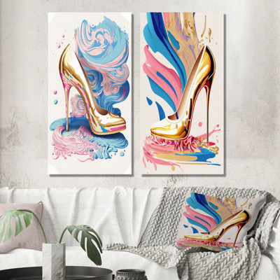 " Pink And Blue Deco High Heel Shoes VI " 2 - Pieces