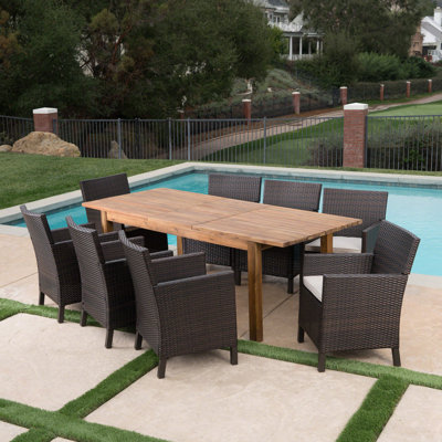 Billie-Jean 8 - Person Acacia Wicker Patio Dining Set with Extendable Rectangular Table