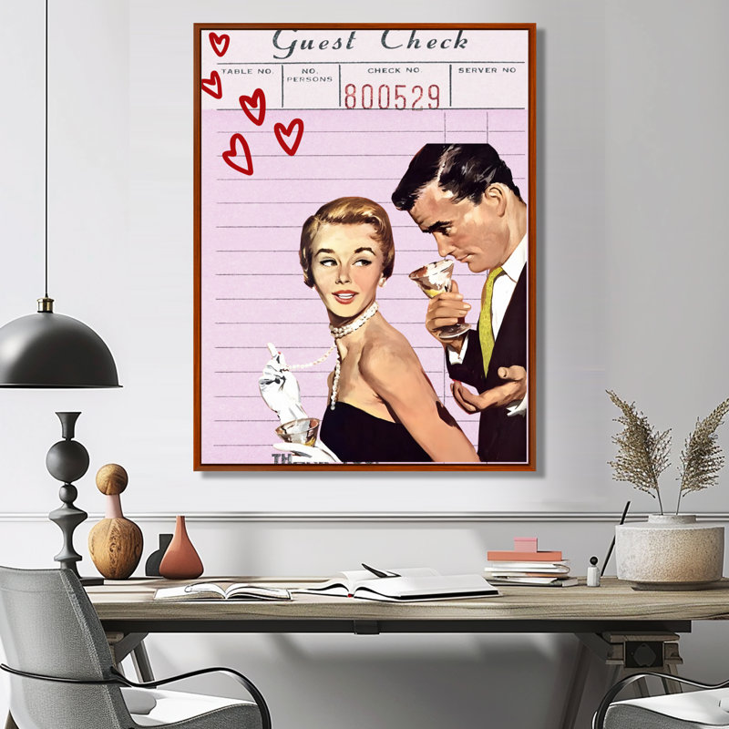«Old Hollywood Couple Love Check», impression d'art mural film et télévision, Toile avec cadre flottant brun