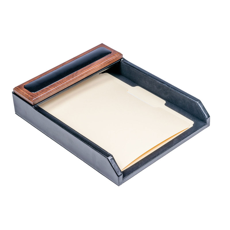 Porte-lettres en noyer et cuir Fassett