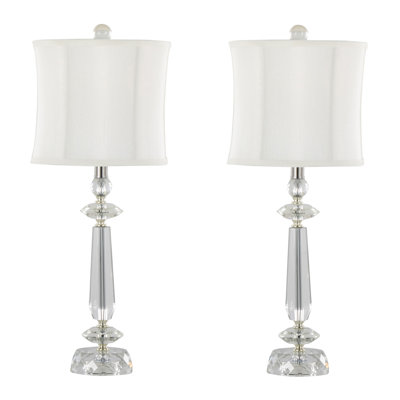 Karat 25.5" Contemporary Crystal Table Lamp in Clear K9 Crystal and Chrome with White Linen Softback Shade from Grandview Gallery by LumiSource - Set of 2