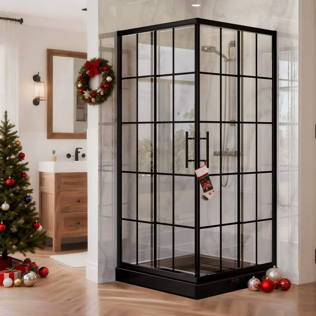 33 7/8" D x 33 7/8" W x 72" H Matte Black Shower Door with Aluminum Frame and Tempered Glass CKB