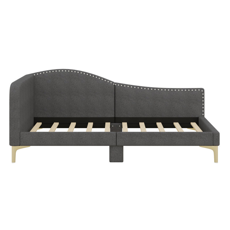 Upholstered Daybed With Headboard And Armrest, Gray, Twin