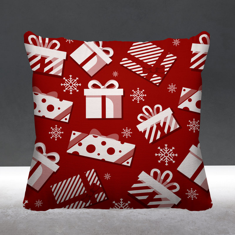 Coussin intérieur / extérieur Christmas Gift, L 19 po x H 19 po, Rouge
