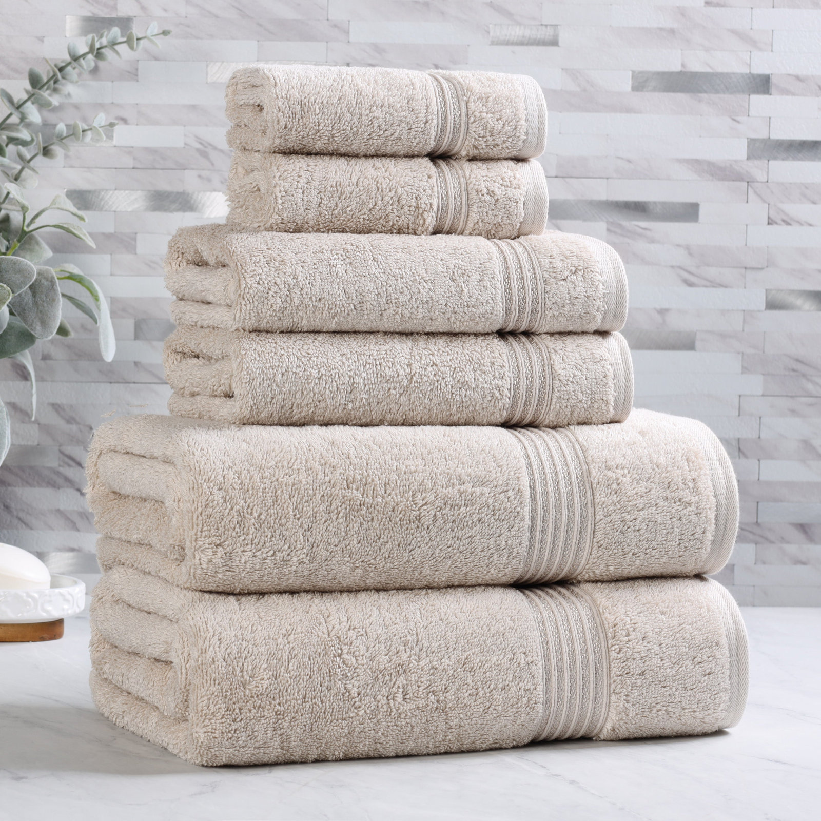Oleg 6-Piece Egyptian Cotton Towel Set, Stone