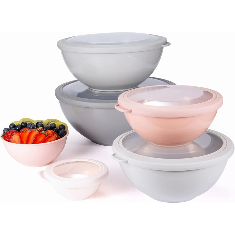 Mixing Bowls With TPR Lids - 12 Piece Plastic Nesting Bowls Set Includes 6 Prep Bowls And 6 Lids, Microwave Safe Mixing Bowl Set