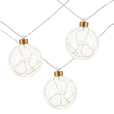 Glass 4 Inch D Christmas Ornament Garland With Gold String Lights