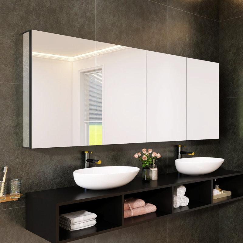 Armoire à pharmacie noire 80 po x 30 po avec miroir encastré ou mural