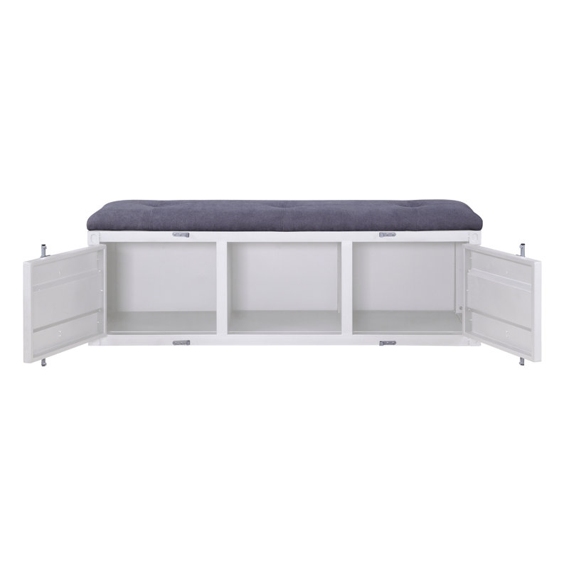 Banc de rangement rembourré Egon, Blanc, H 19 po x L 56 po x P 16 po 