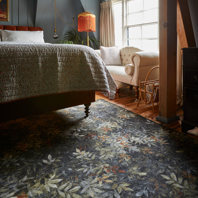 Clarke & Clarke Floral Digitally Printed 152cm X 230cm Area Rug, Rectangle 152 x 230 cm, Dark Green
