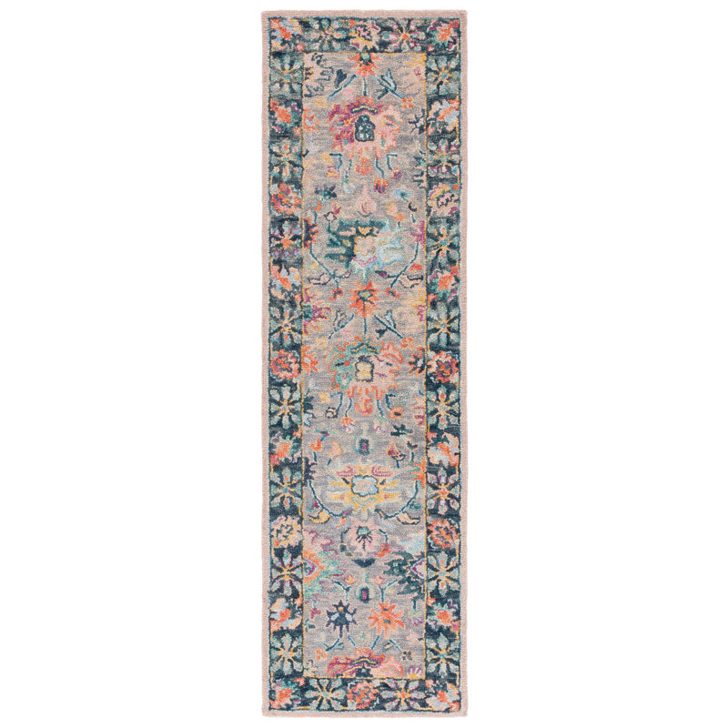 Creasman Oriental Hand Tufted Wool/Cotton Area Rug in Pink/Gray, Runner 2'3" x 11"