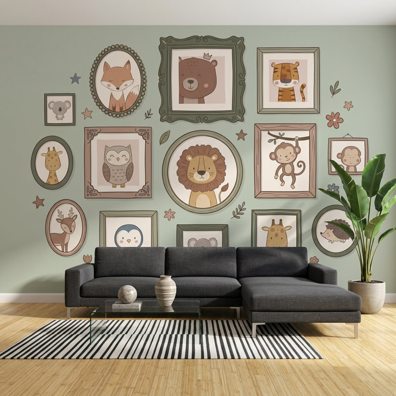 Pépinière, papier peint, animaux mignons, cadres muraux, décoration murale amovible, Non tissé, 160 po x 108 po