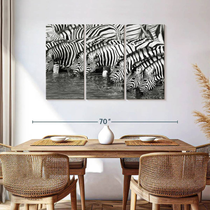 Brampt Etosha buvant des zèbres, H 36 po x l 57 po