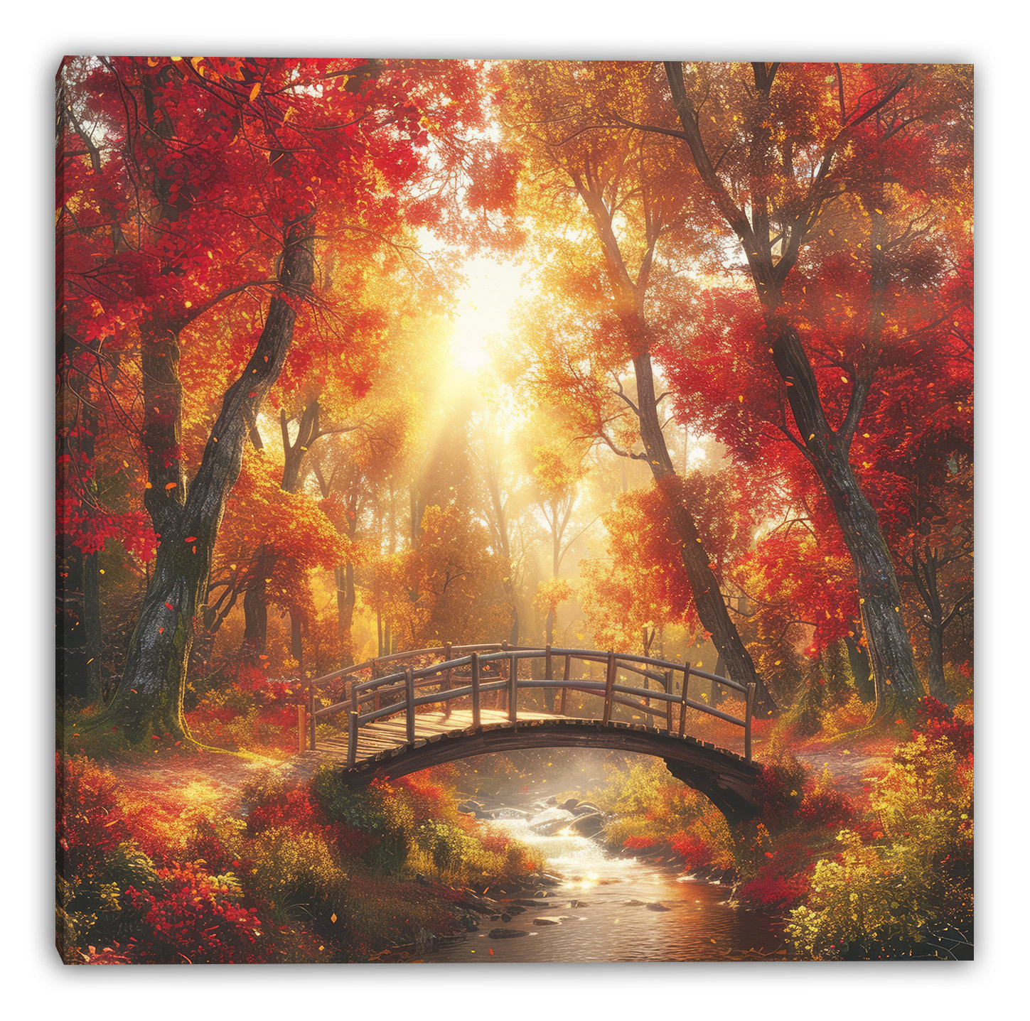 Union Rustic Golden Autumn Bridge Wrapped Canvas Wall Art | Wayfair