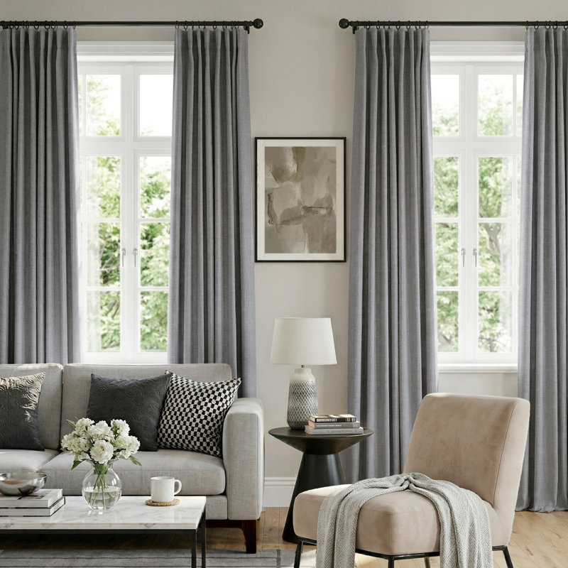 100% Blackout Curtains Linen Textured Solid Thermal Insulated Curtains & Drapes For Living Room Bedroom (50" Wide, Set Of 2)