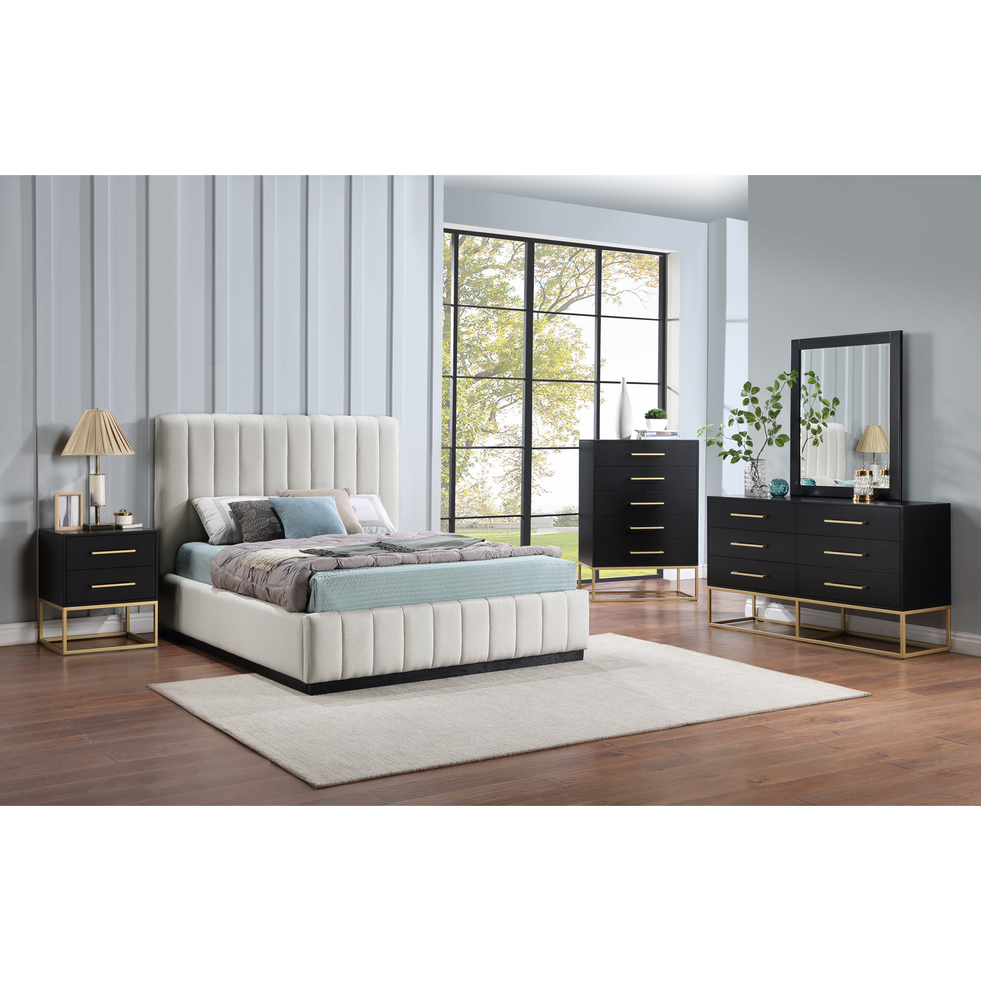 Codyn Upholstered Bed, Queen, Beige Linen Textured Fabric