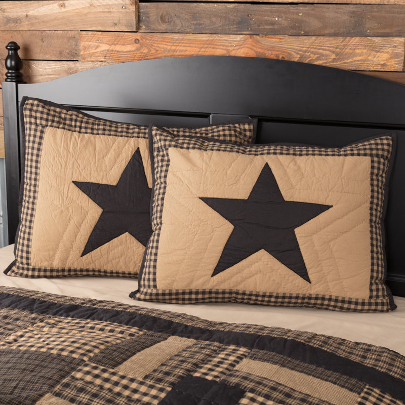 Black and Tan Cotton Star Pattern Pillow Sham