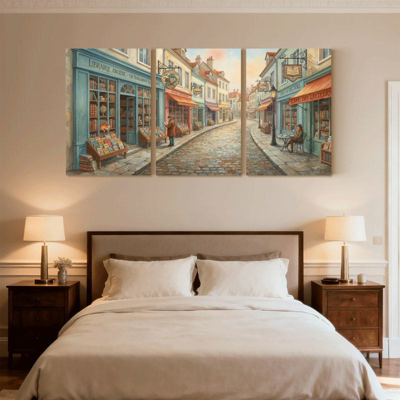 Scénario et paysage urbain, ensemble de 3 reproductions d'art sur toile, H 18 po x l 36 po