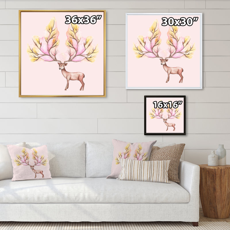 Deer Winter - on, H 16 po x l 16 po x P 1 po, Toile encadrée flottée blanche
