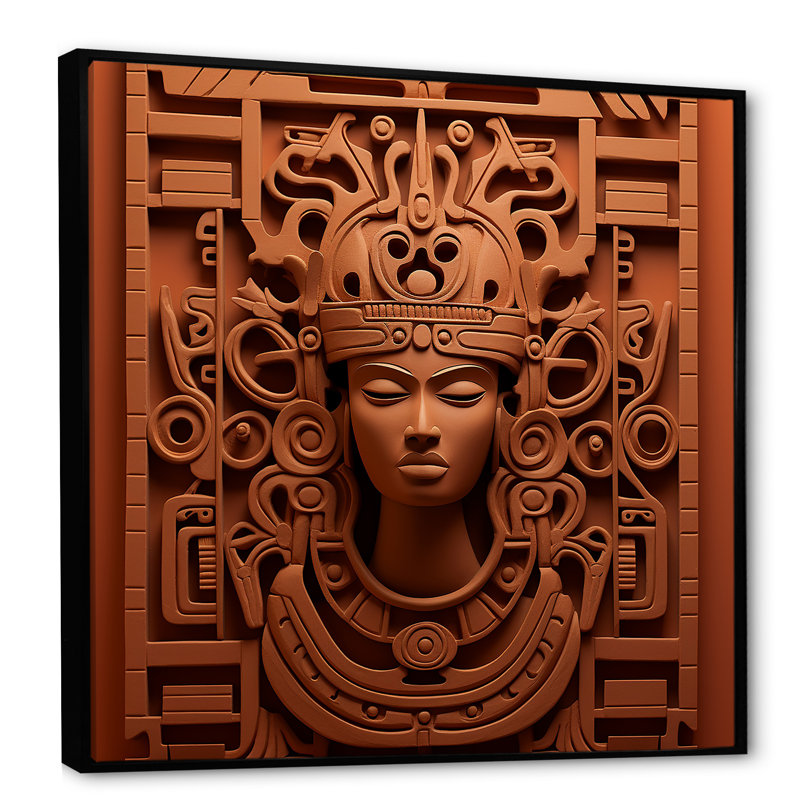 Maya Magic Aztec Mask II - Art mural mexicain, H 16 po x l 16 po x P 1 po, Cadre flottant noir