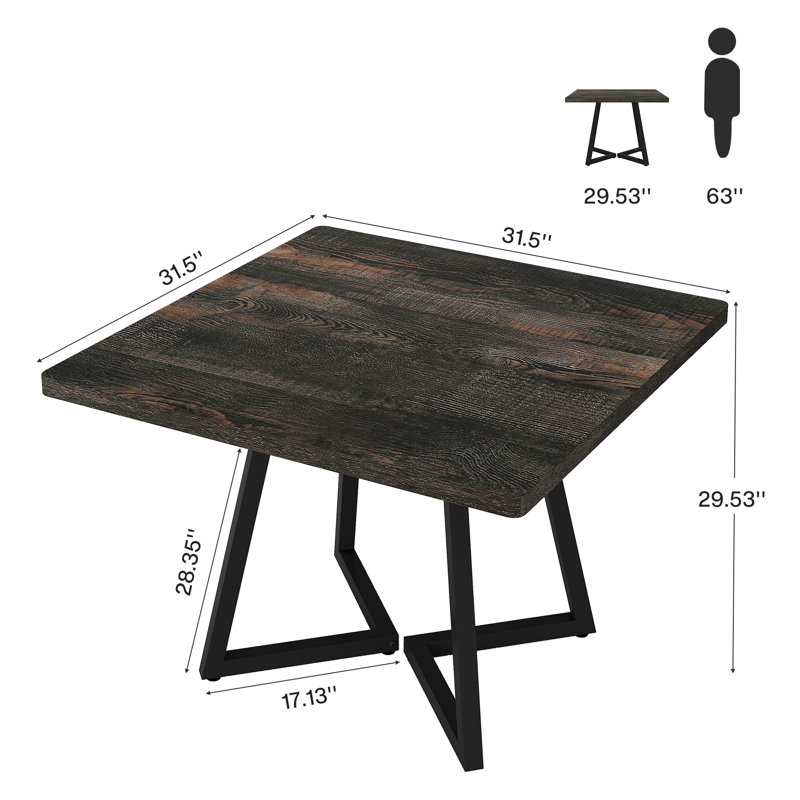 Square Dining Table, 31.5" Industrial Dinner Table, Black, Vintage  Black