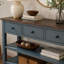 Console rétro avec deux tablettes ouvertes, structure et pieds en bois de pin massif-1959078402-1959078403-1959078404