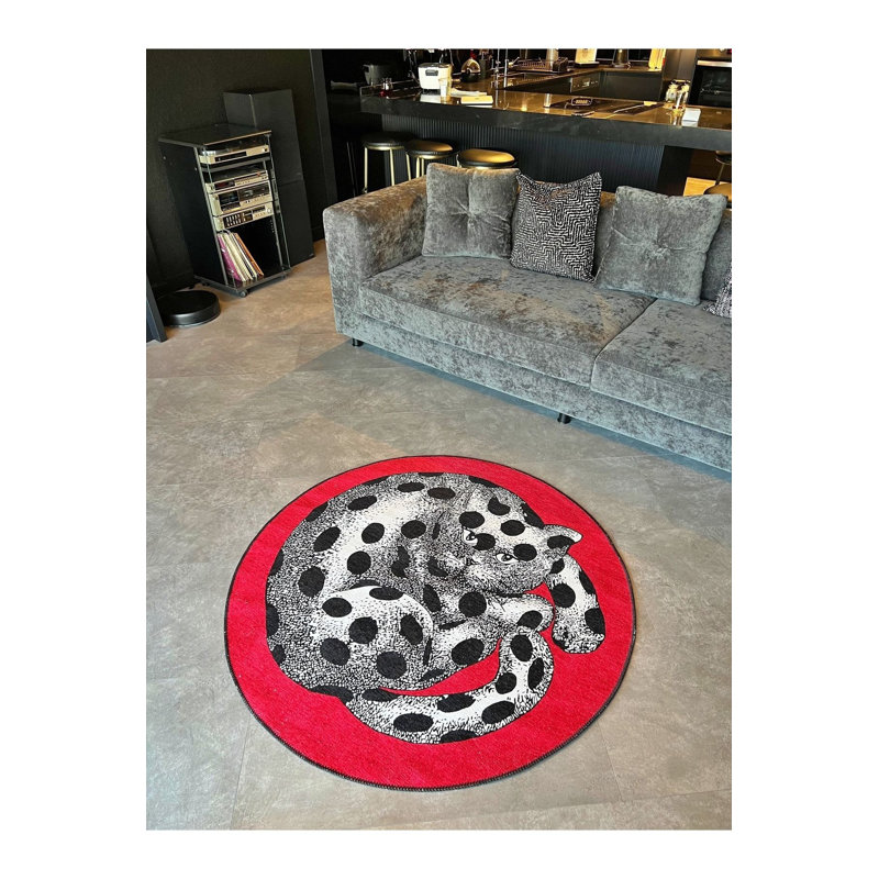 Cat Theme Black White Machine Washable Rug, Rectangle 2'8" x 2'8"