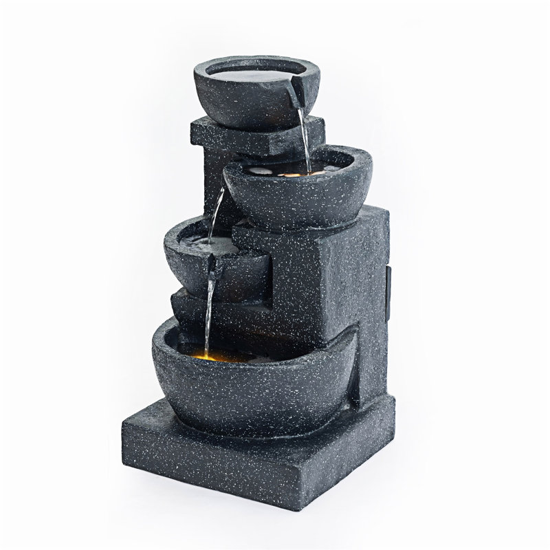 LED Outdoor Indoor Water Fountain With Cascading Bowls And Stacked Stones