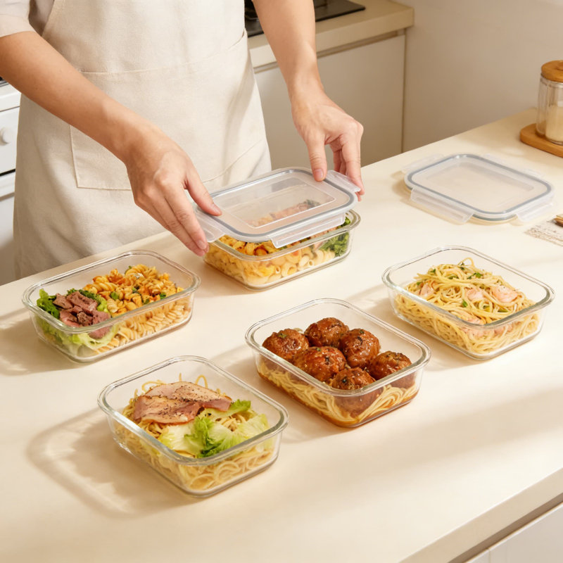 Ensemble de 10 contenants en verre pour aliments avec couvercles, contenants de préparation de repas hermétiques 35 oz pour four, micro-ondes, congélateur et lave-vaisselle, ensemble de boîtes à lunch réutilisables