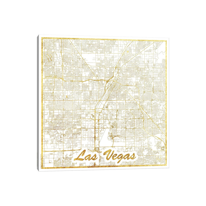 Las Vegas Gold Leaf Urban Blueprint Map by Hubert Roguski - Wrapped Canvas Gallery-Wrapped Canvas Giclée