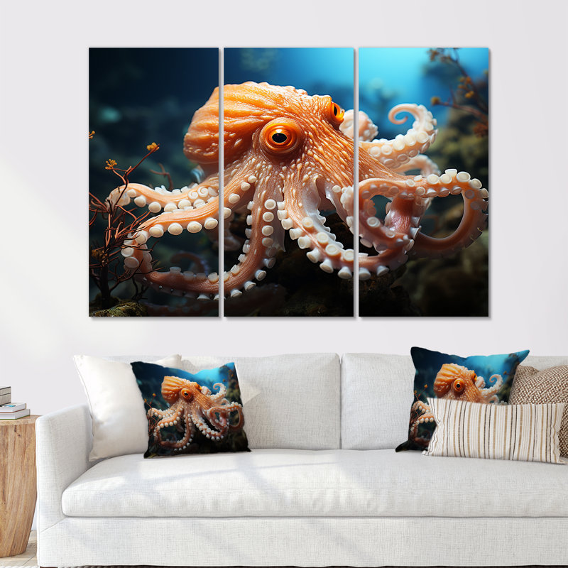 Octopus Contemporary Undersea - Ensemble de décoration murale poulpe / calmar, H 28 po x l 36 po