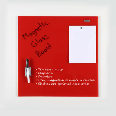 Frameless Magnetic Dry-Erase Board with Metal Backing, Wall Mount + Marker & 4 Magnetic Pins – Home, Office, Kids, School (Red)