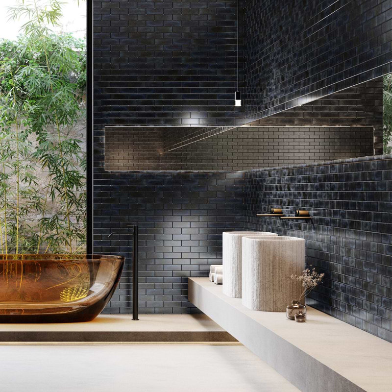 Magico 12x12 Iridescent Polished Glass Mosaic Tile, Night Black
