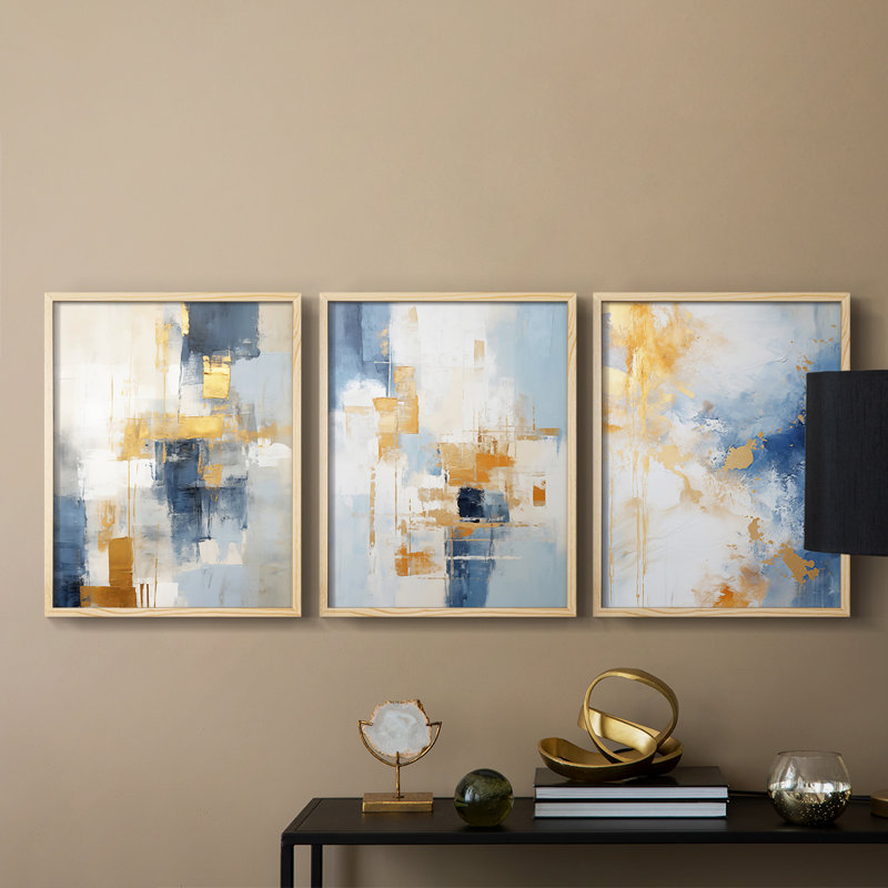 Abstract  Series  CLXXXI  -Set Of 3 Framed Giclee Prints -Ready to Hang, Natural Framed, 10" H x 8" W