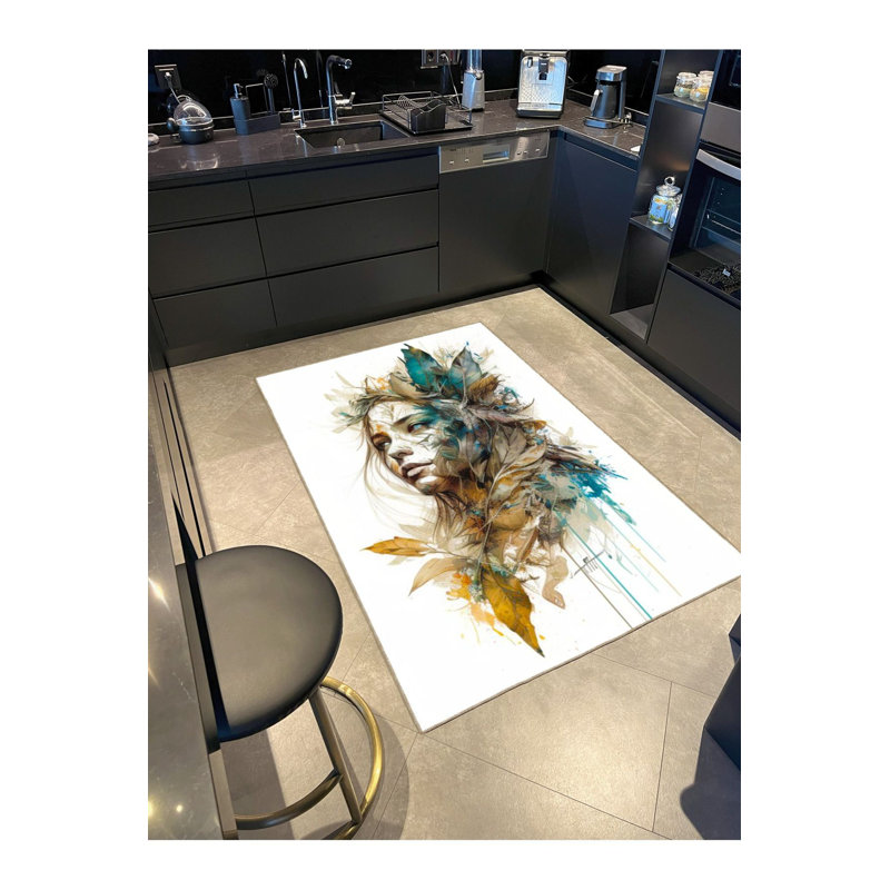 Tapis décoratif à feuilles bleu, Sous-tapis rond 3 pi 3 po inclus