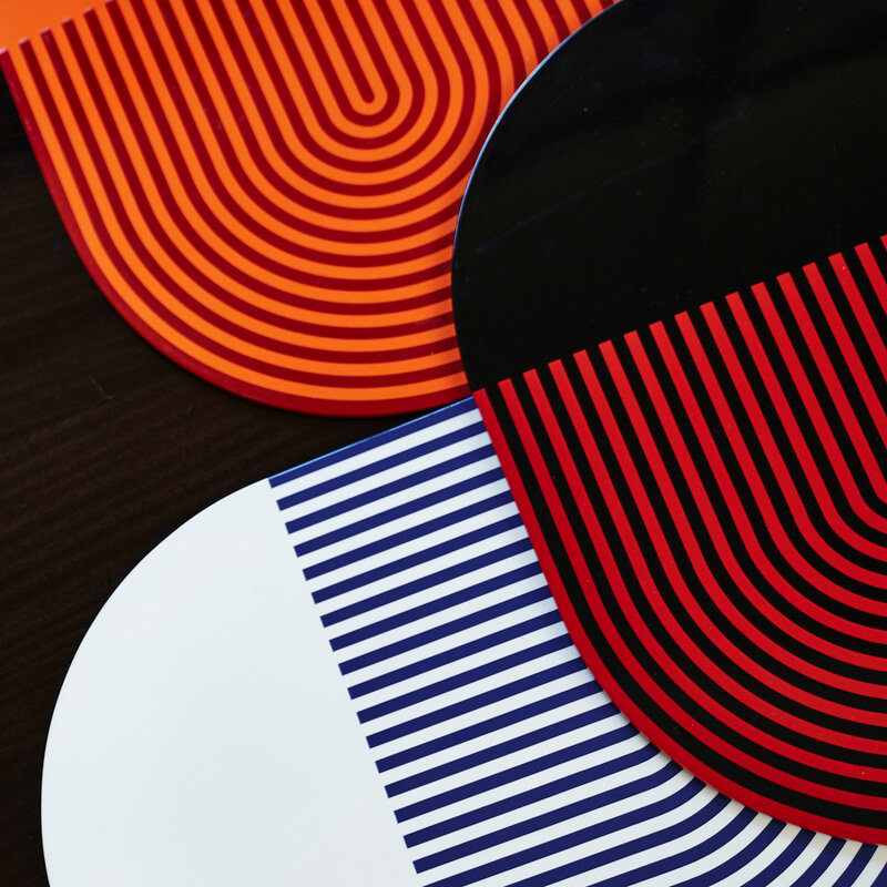 Stripes & Solids Lacquer Placemats, White/Navy
