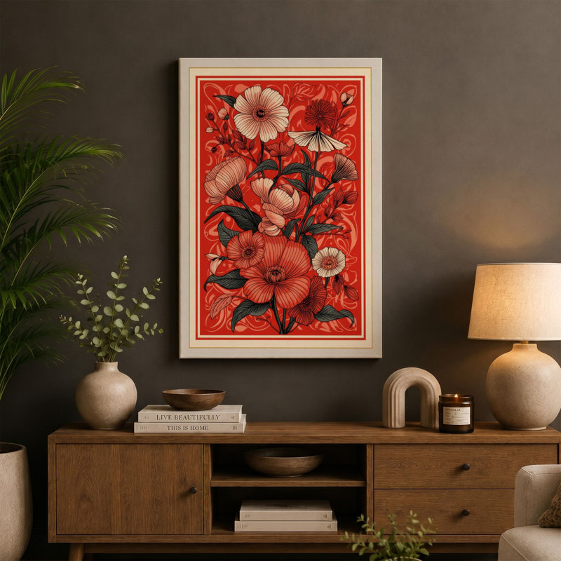 Floral Abundance Botanical 1 Piece Wrapped Canvas Wall Art, 24x16 - 61.0 x 40.6 cm, Taupe Border