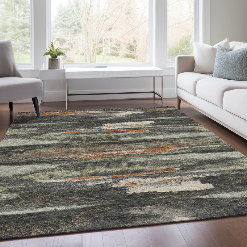 Premium Machine Washable Prisco Charcoal Rug, Rectangle 5' x 7'6"