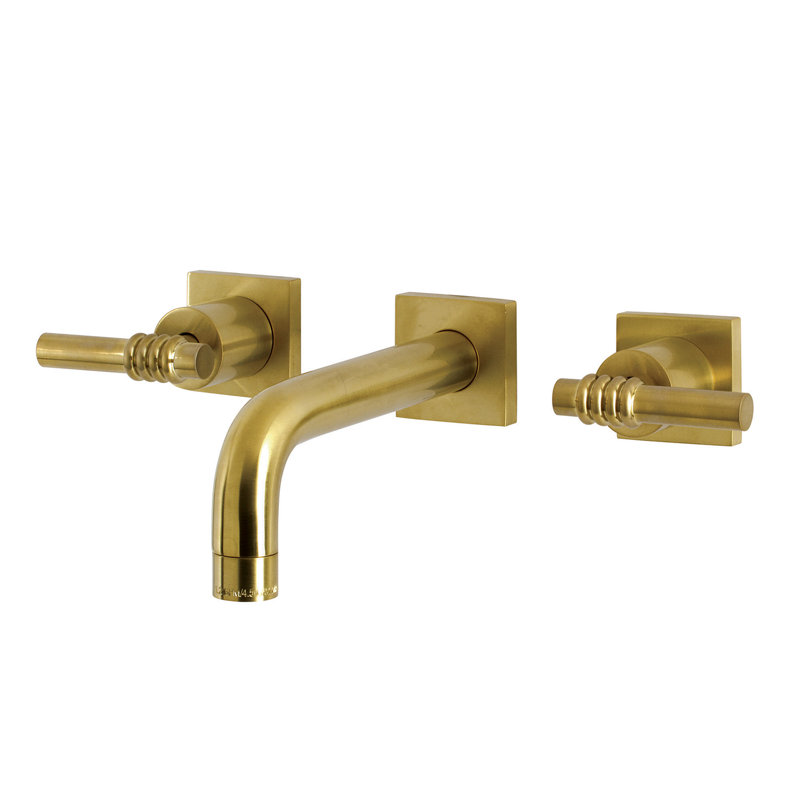 Kingston Brass Concord Two-Handle 3-Hole Wall Mount Bathroom Faucet, Polished Brass, Lever Tilde